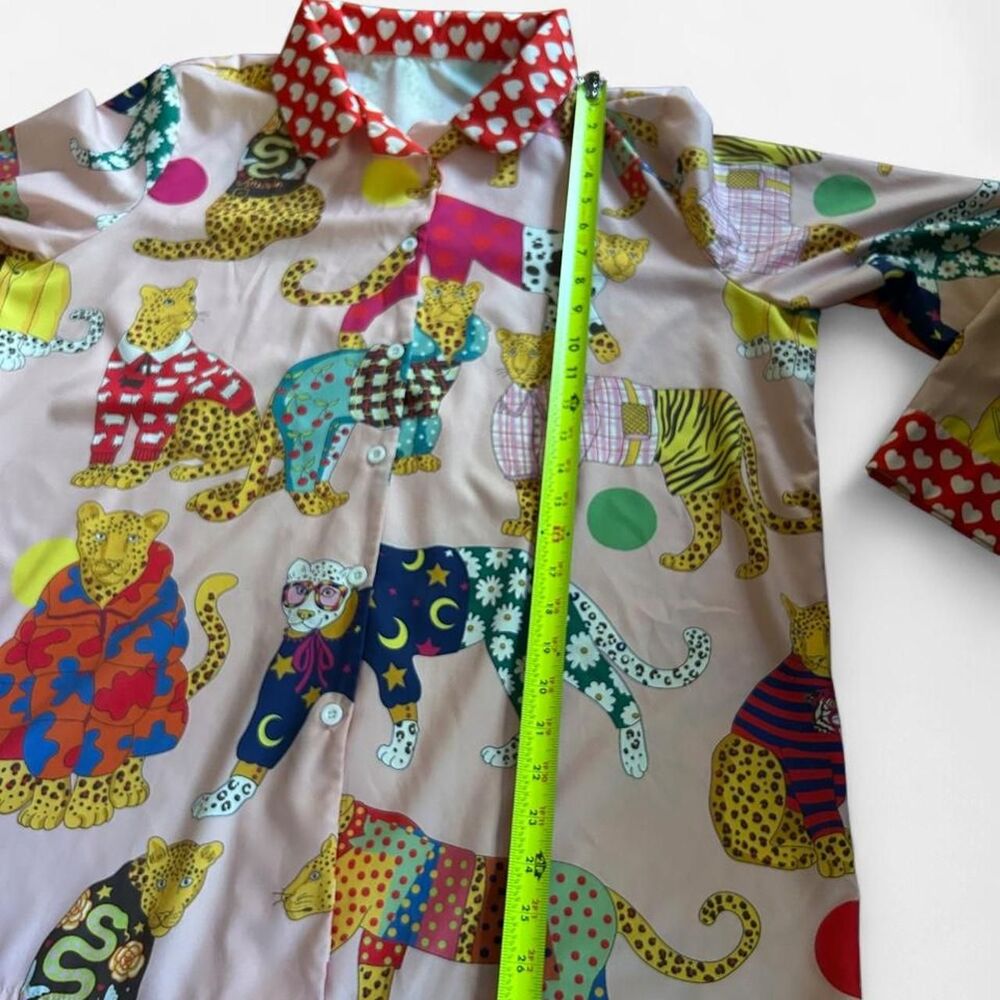 Colorful Whimsical Cat Print Button Up Blouse Novelty Shirt Size M - Picture 5 of 7